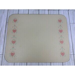 1990 Corning Ware Forever Yours 12x15 Glass Cutting Board Ivory Green Pink Heart
